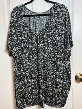 BE Stage 3X Green Floral V-Neck Short Sleeve Blouse Plus Size